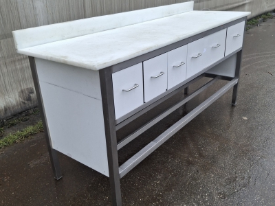 Inox delovna miza s koterm ploščo. 200x60x93 cm / rabljeno